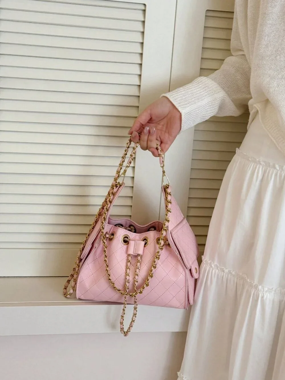 Pink Casual Women's Rhombus Embroidery Small Square Crossbody Bag